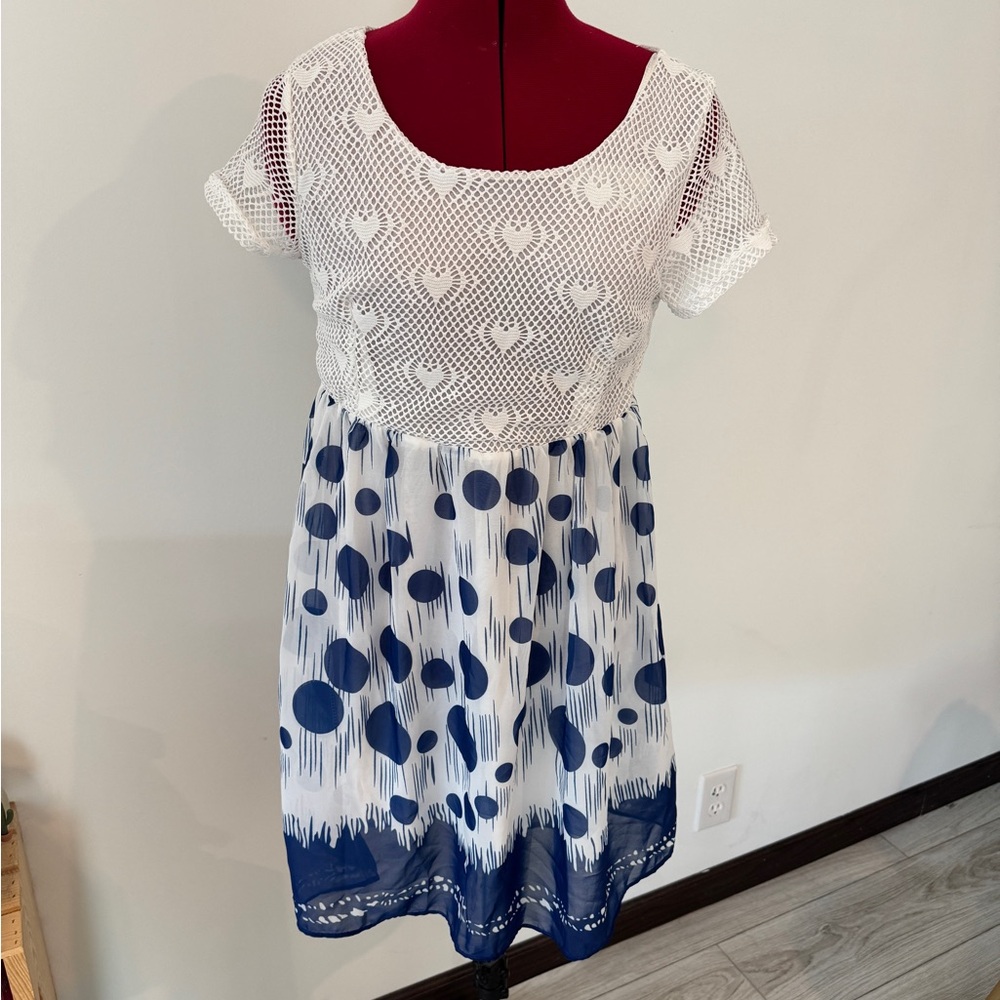 White and Blue Polka Dot Dress